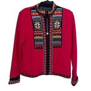 VTG Icelandic Design Jacket Womens Medium Wool Cardigan Sweater Zip Fair Isle